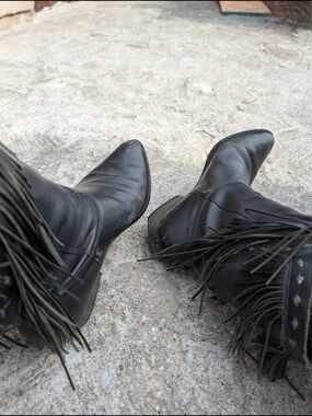Black Leather Fringe Western Boots